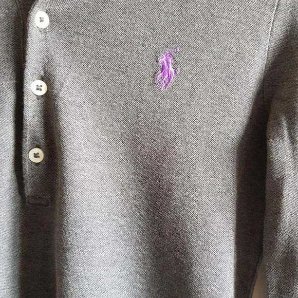 Polo Ralph Lauren 5 buttons grey long sleeve top with purple horse emblem - Picture 5 of 6